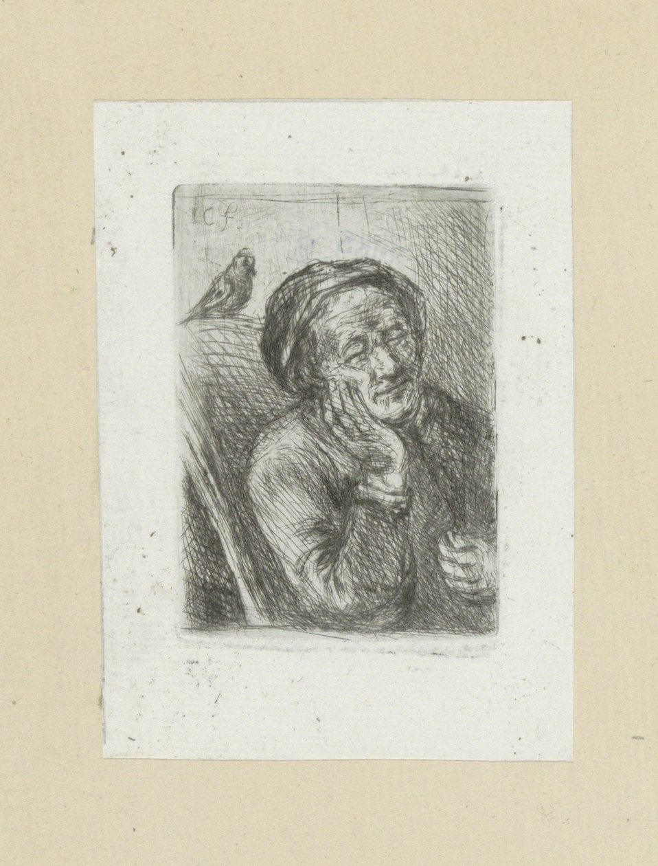 Sleeping Old Man with Bird (The Compleat Work of Etchings by John Chalon) by Jan Chalon