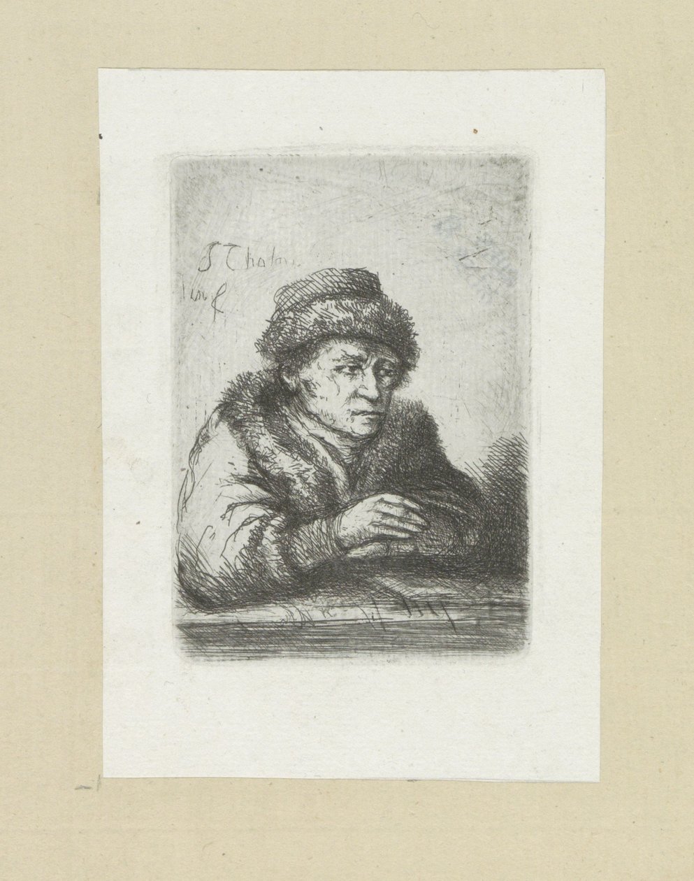 Adult Man at a Table, in Fur Coat (The Compleat Work of Etchings by John Chalon) by Jan Chalon
