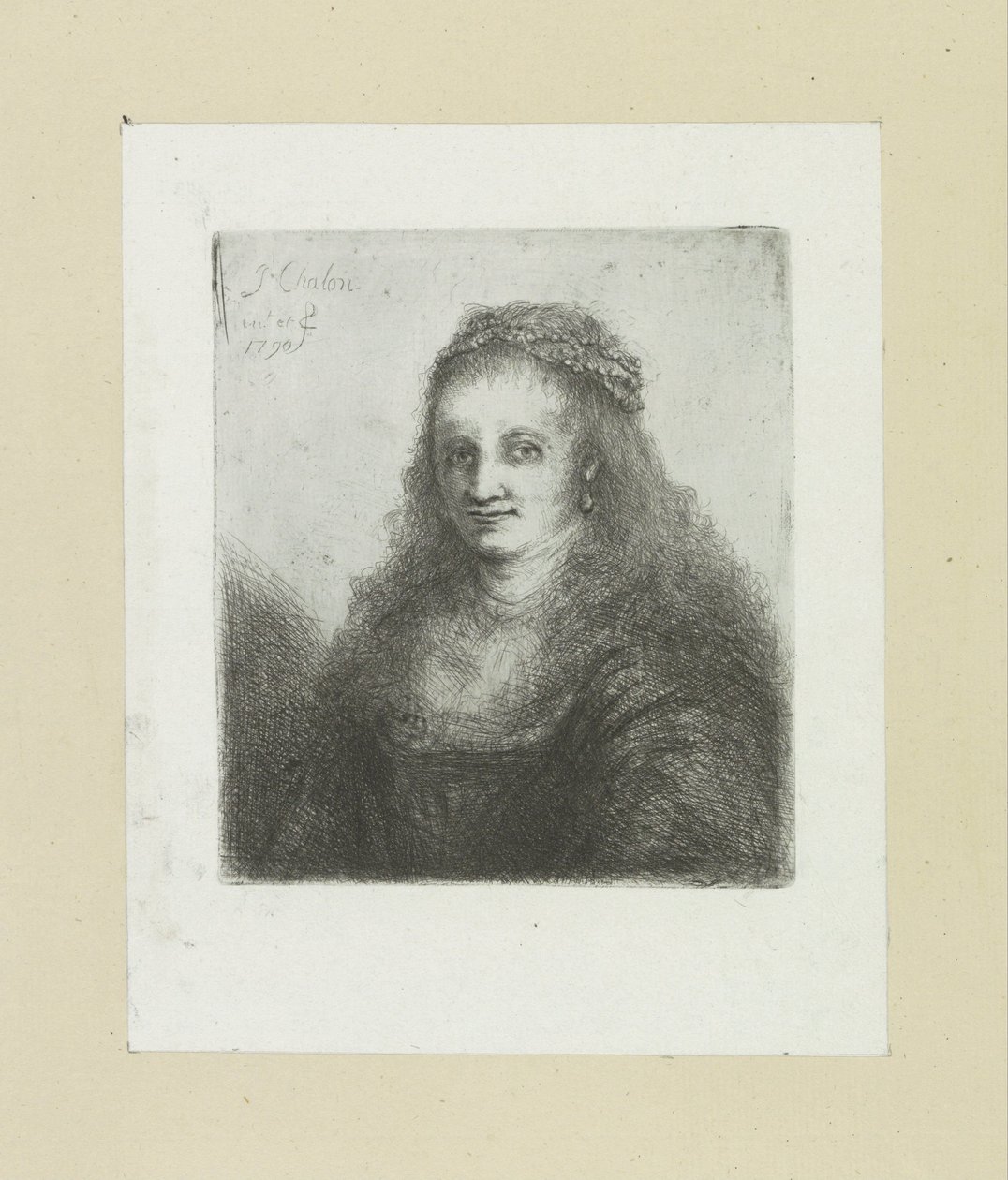 Woman with a Pearl Necklace in Her Hair (The Complete Work of Etchings by John Chalon series) by Jan Chalon