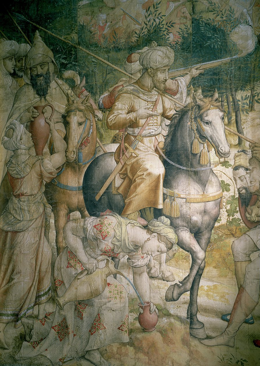 Campaign of Emperor Charles V against the Turks at Tunis in 1535: the defeat of the Turks at the battle of Goletta (detail of cavalrymen quenching their thirst) by Jan Cornelisz Vermeyen