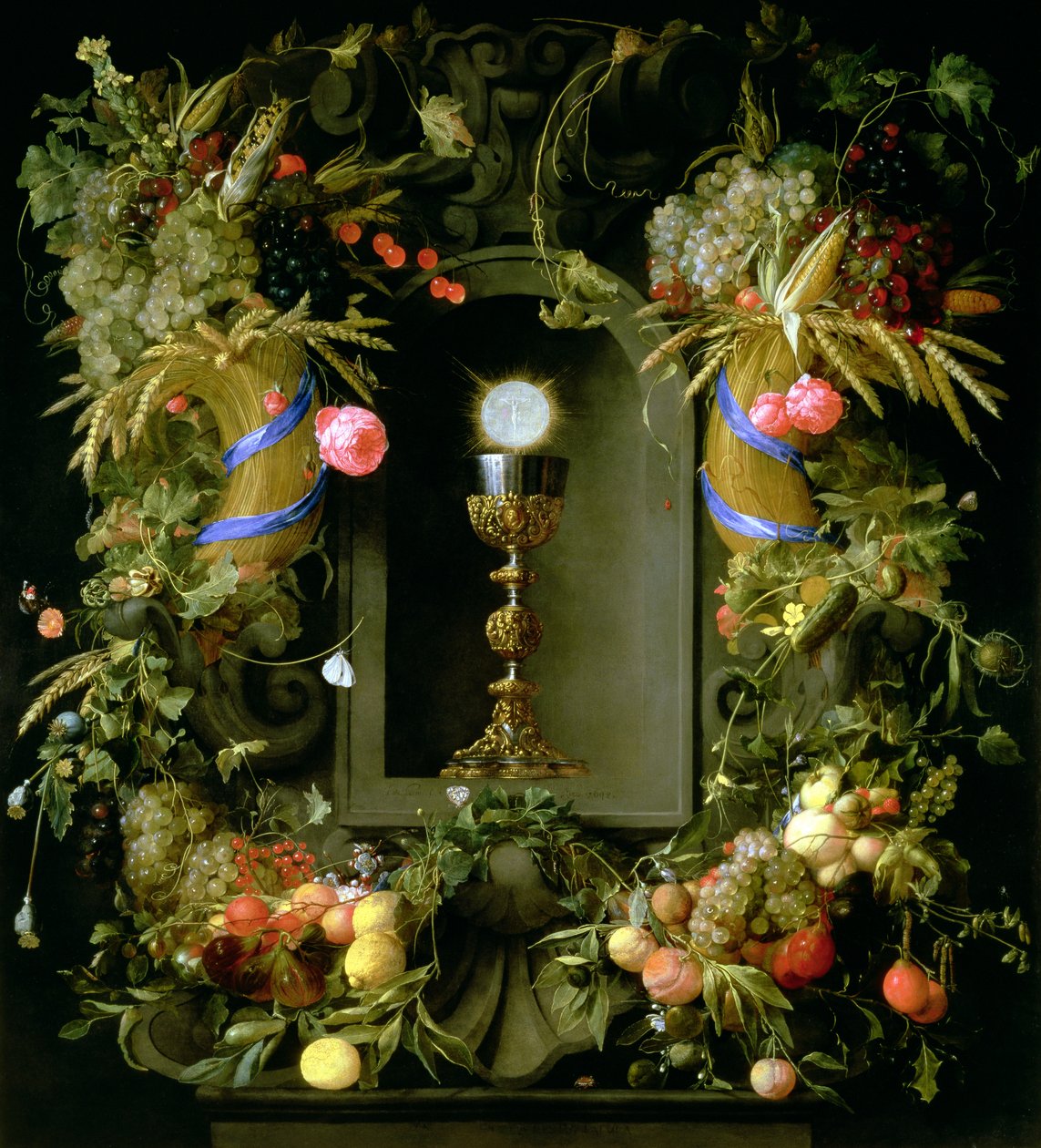 Communion cup and host, encircled with a garland of fruit by Jan Davidsz de Heem
