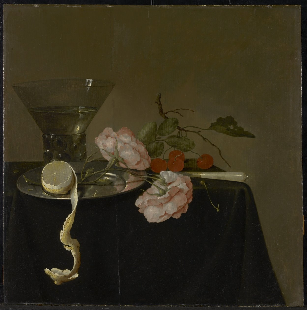 Still Life with Drinking Glass, Fruit and Roses by Jan Davidsz de Heem