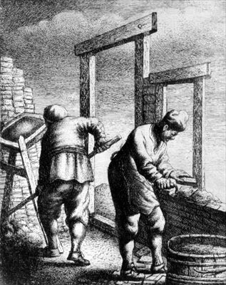 Bricklayers, from a series depicting trades and professions, c.1635 by Jan Georg van Vliet
