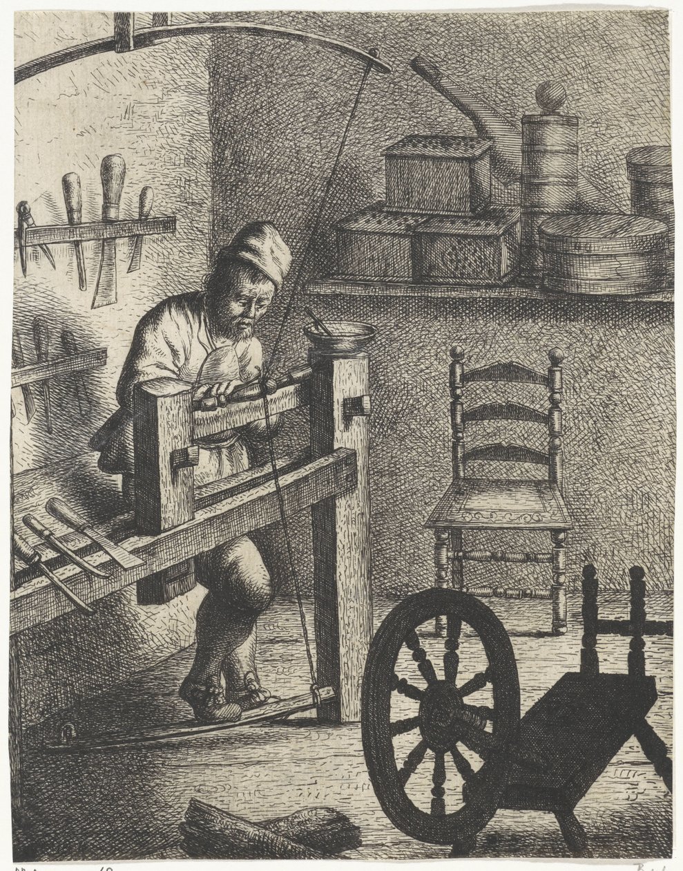 Worker Behind a Lathe by Jan Gillisz. van Vliet