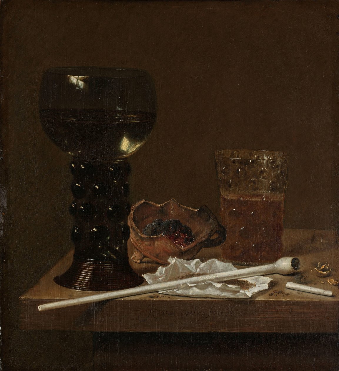 Still Life with Roemer, Beer Glass and a Pipe by Jan Jansz. van de Velde (III)
