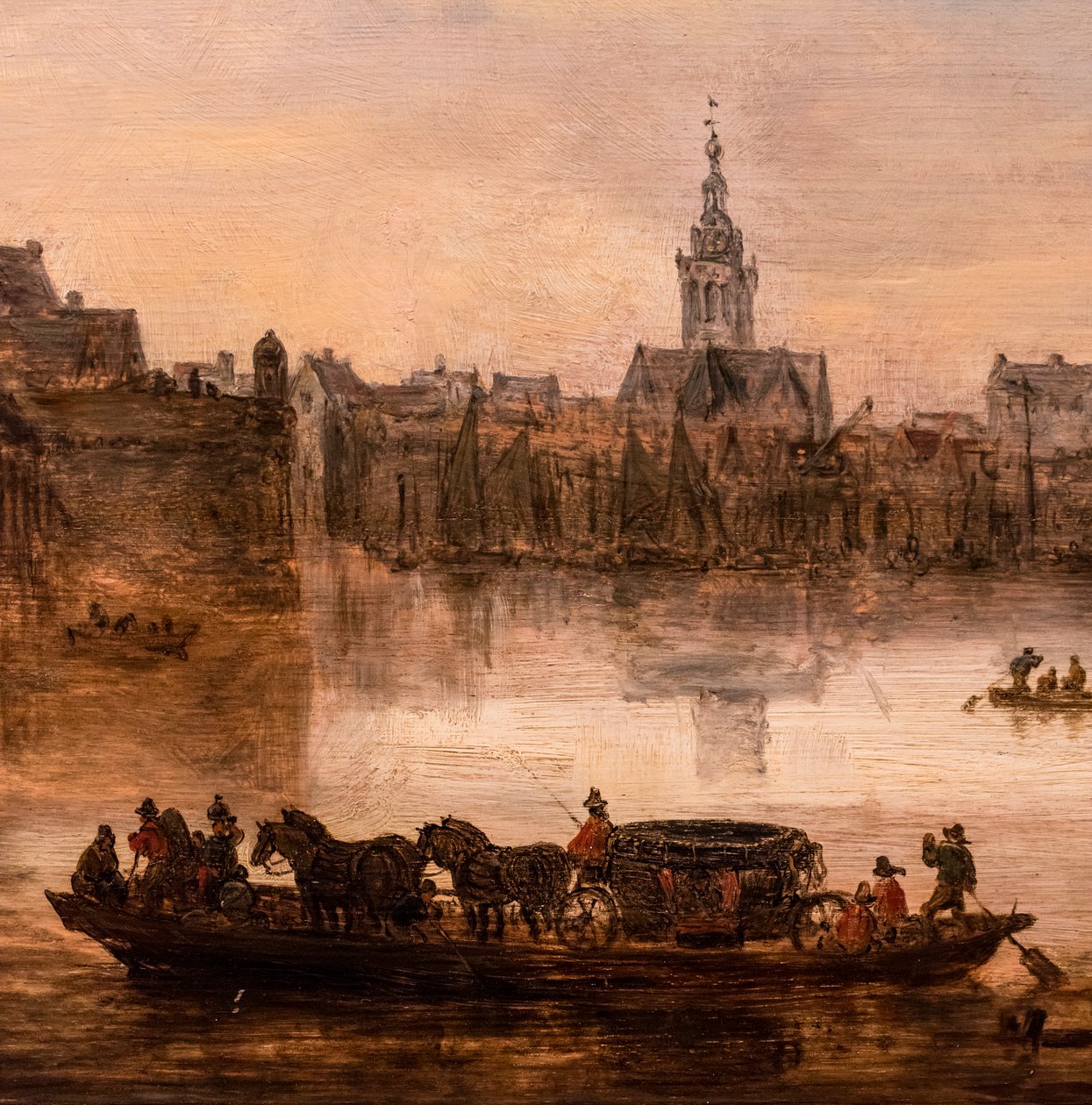 A large ferry with a four-horse coach, detail by Jan Josephsz van Goyen
