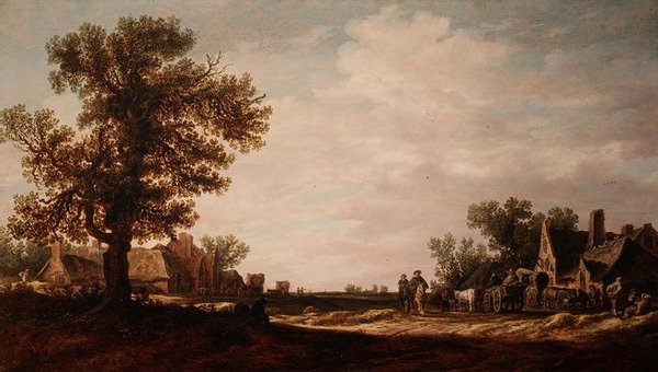 Village Scene with Horses and Carts by Jan Josephsz van Goyen