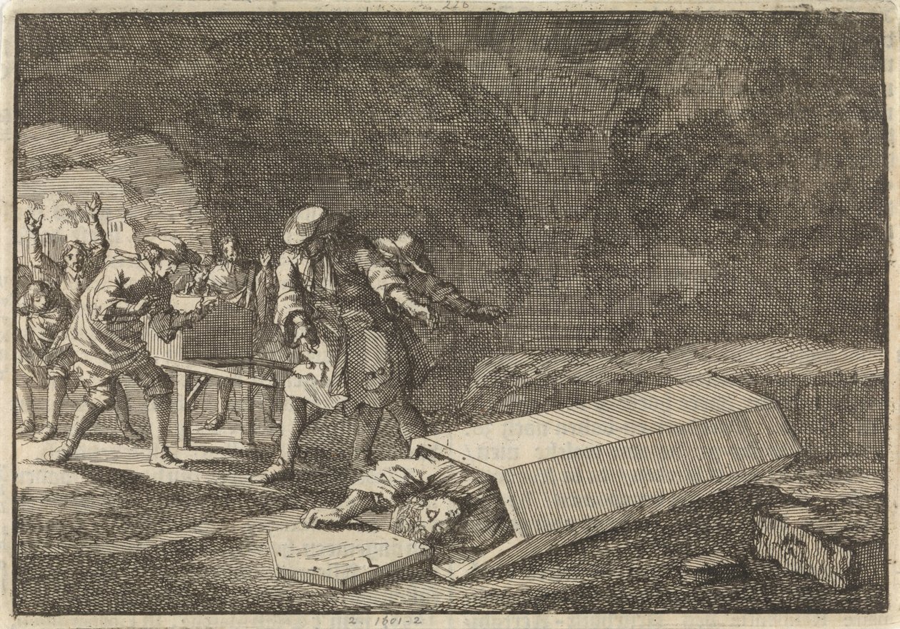 Funeral Attendants in Rome Discover Antonio Marlini Was Buried Alive, 1696 by Jan Luyken