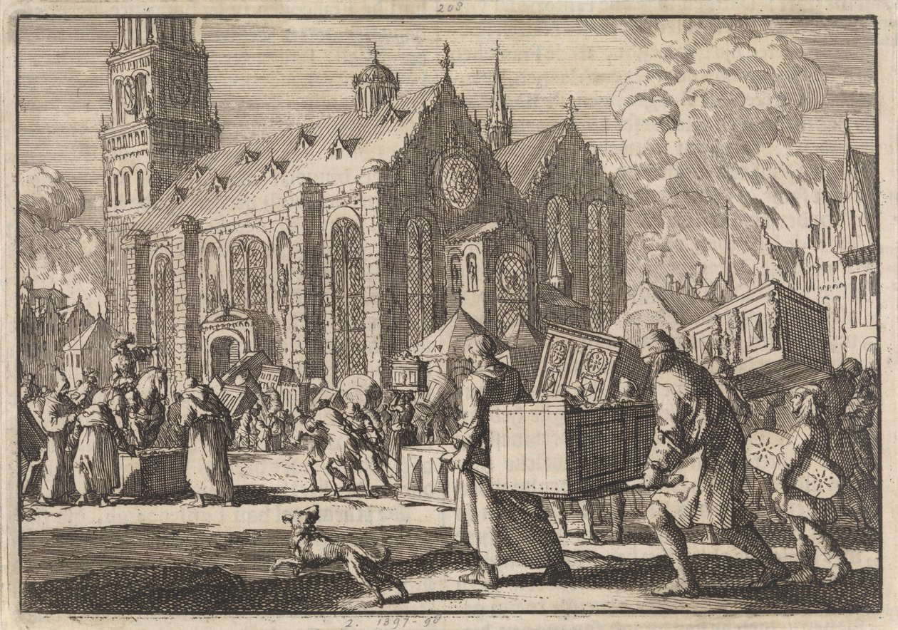 Residents of Speyer Trustingly Bring Their Furniture to the Cathedral Where It Is Burned by French General Monclar, 1689 by Jan Luyken