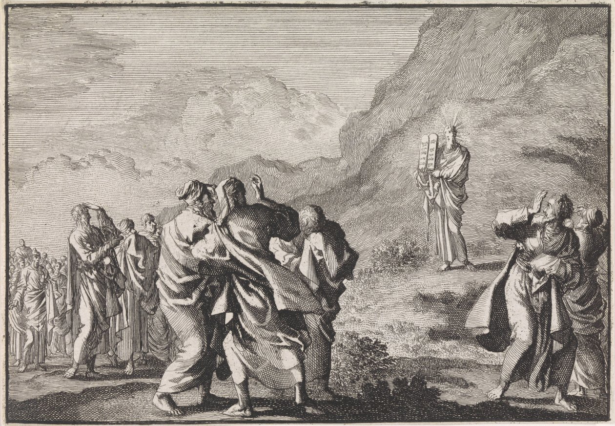 Moses Receives the Tablets of the Law and Shows Them to the People by Jan Luyken