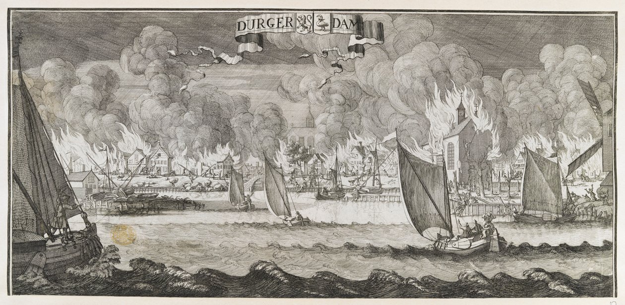 View of the village of Durgerdam, near Amsterdam, during the fire of 1687 by Jan Luyken