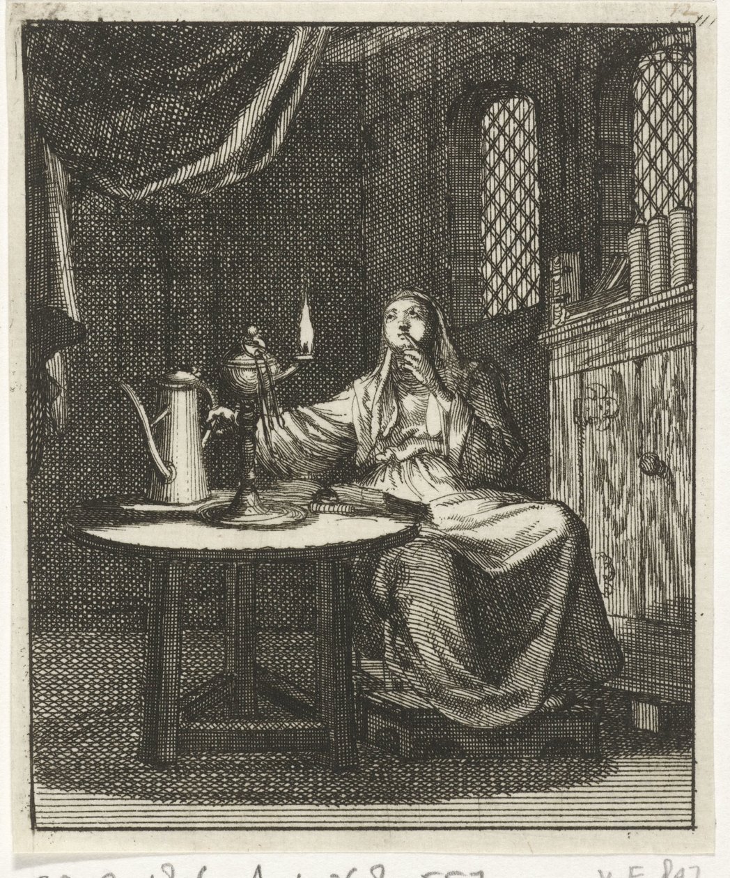 Woman Observing the Flame from an Oil Lamp by Jan Luyken