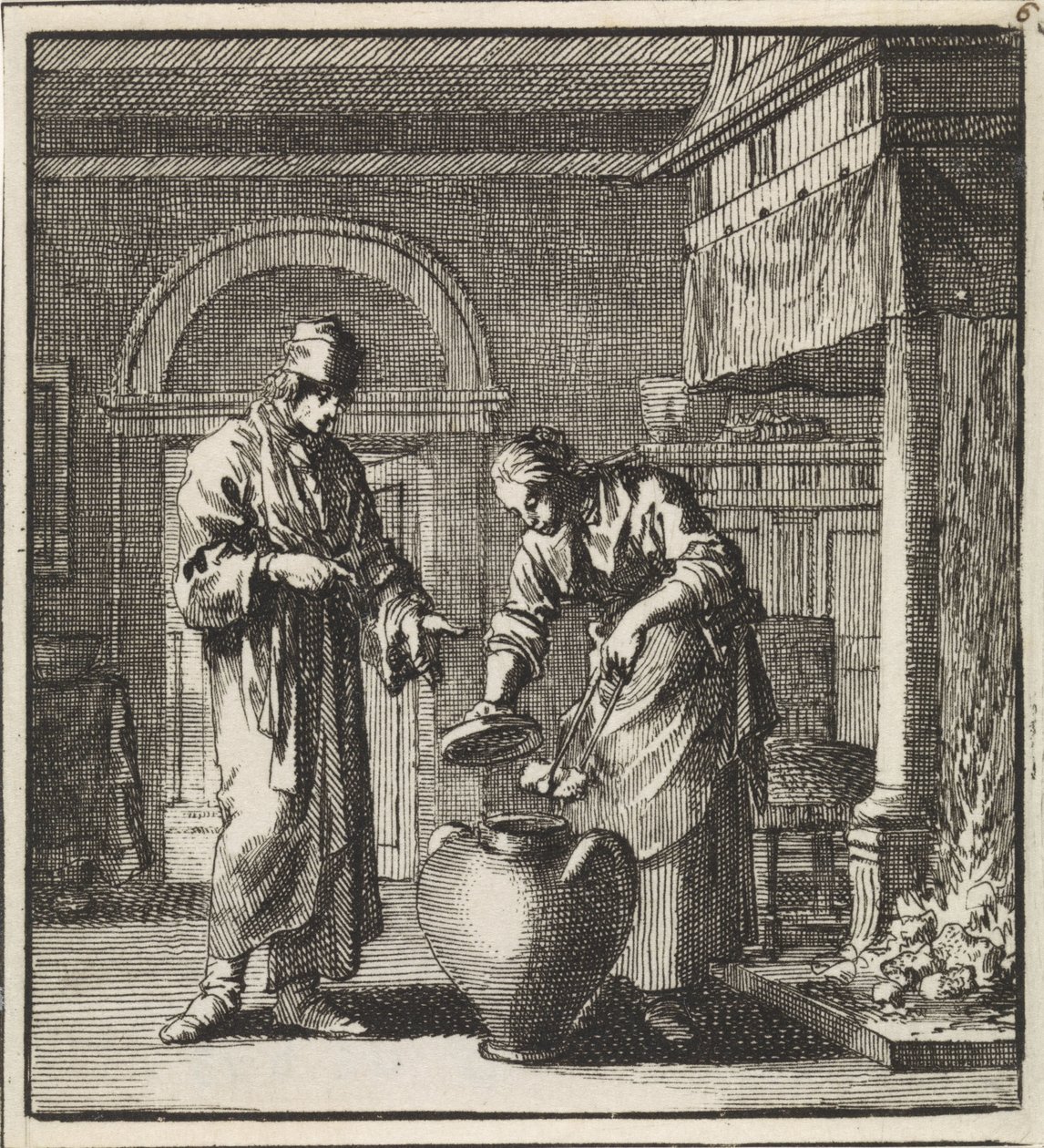 Woman Puts a Glowing Coal in the Snuffer by Jan Luyken