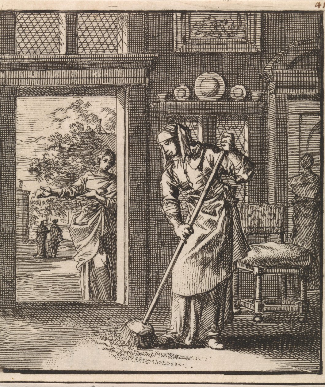 Woman Sweeping the Floor of a House by Jan Luyken