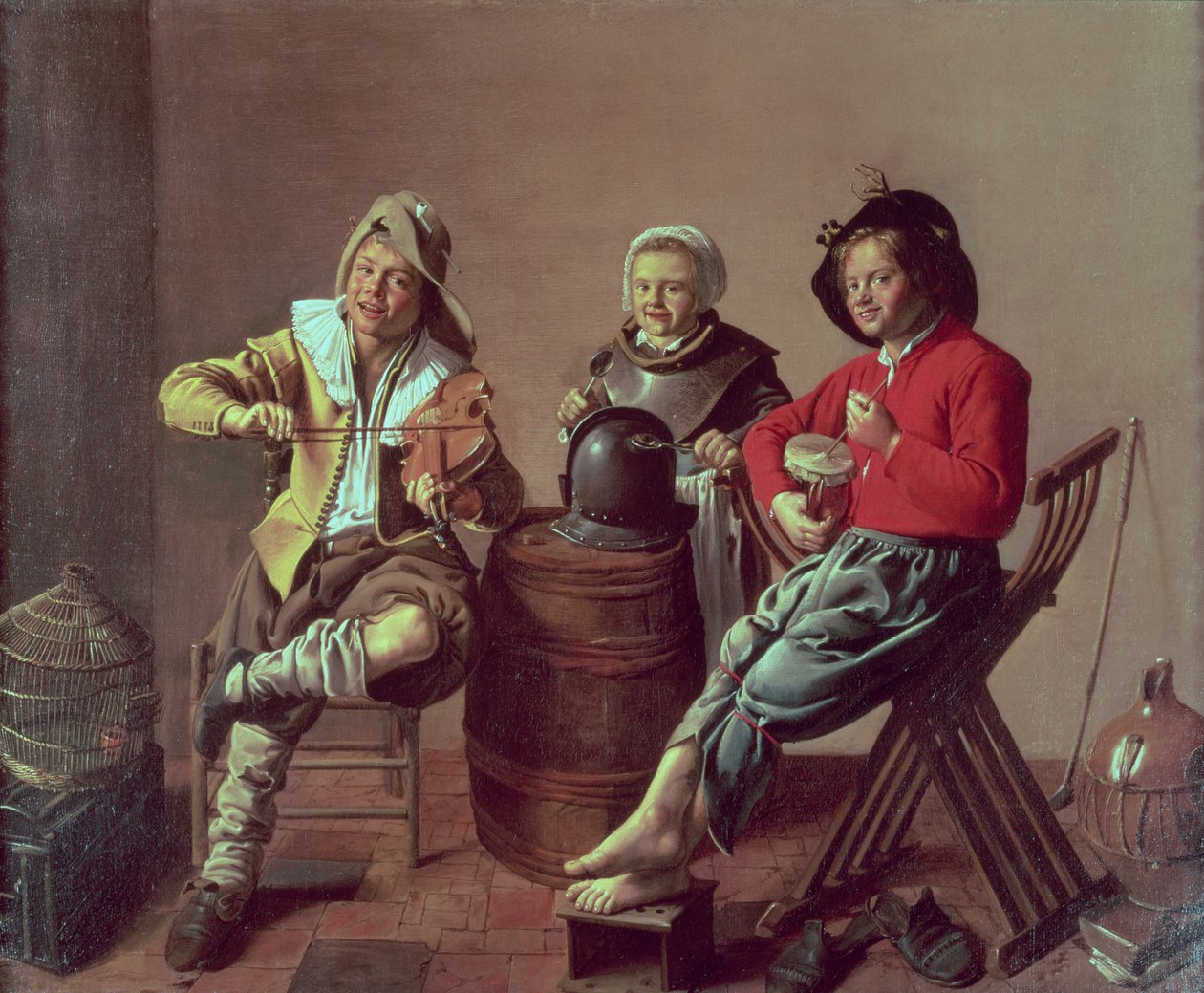 Two Boys and a Girl Making Music by Jan Miense (attr. to) Molenaer
