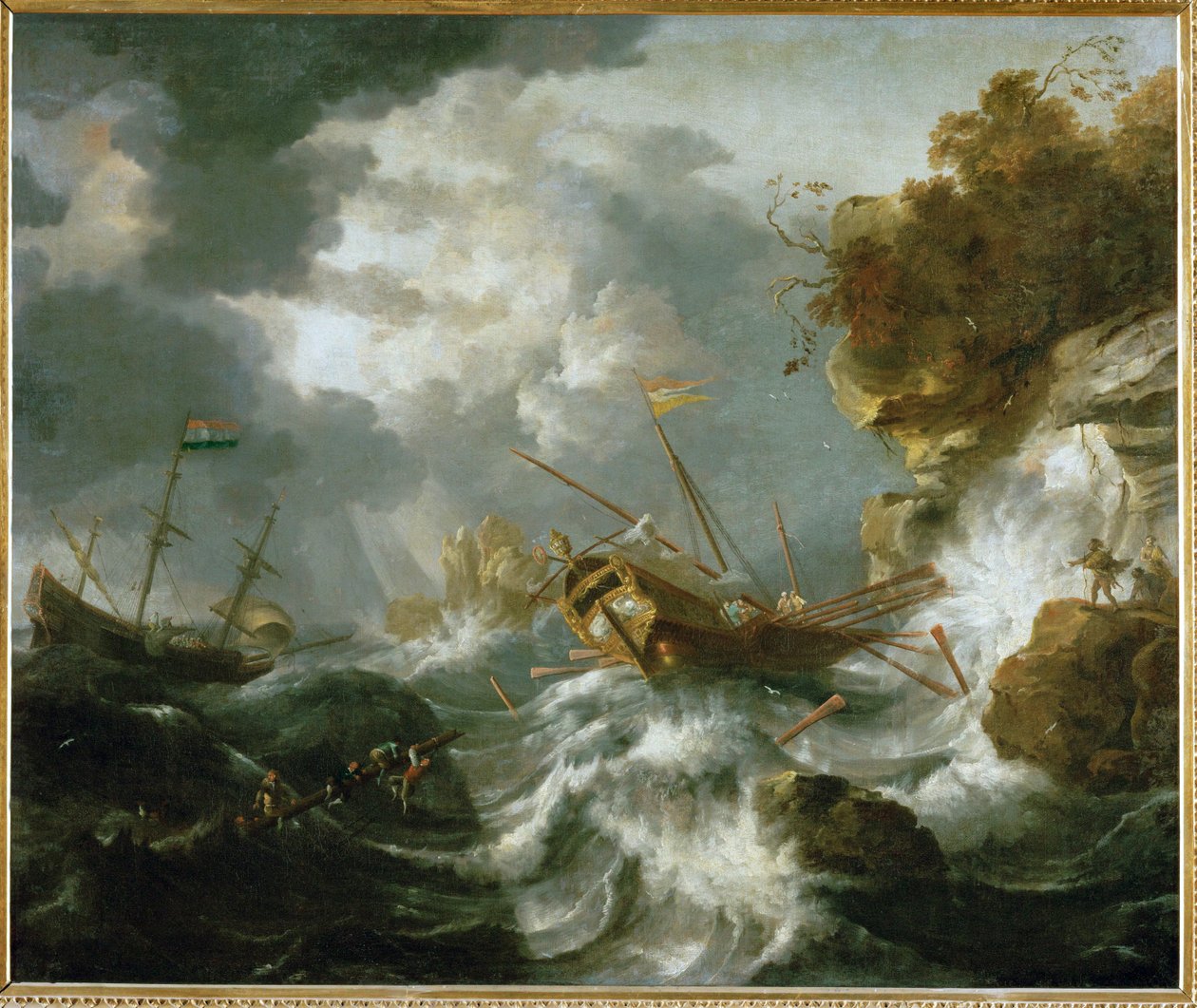 Ships in distress on a coast by Jan Peeters