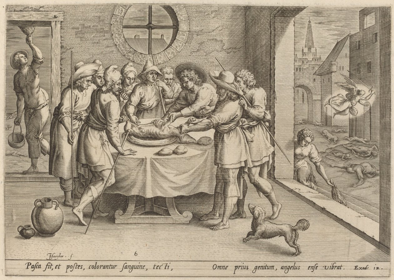 Preparation for the Passover by Jan Sadeler I, after Maarten van Cleef