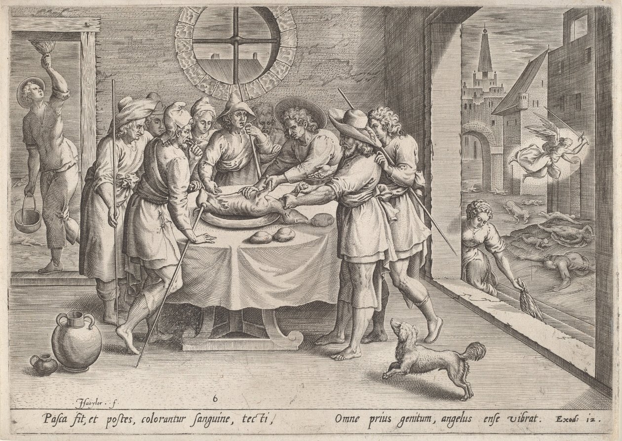 Preparation for the Passover by Jan Sadeler I, after Maarten van Cleef