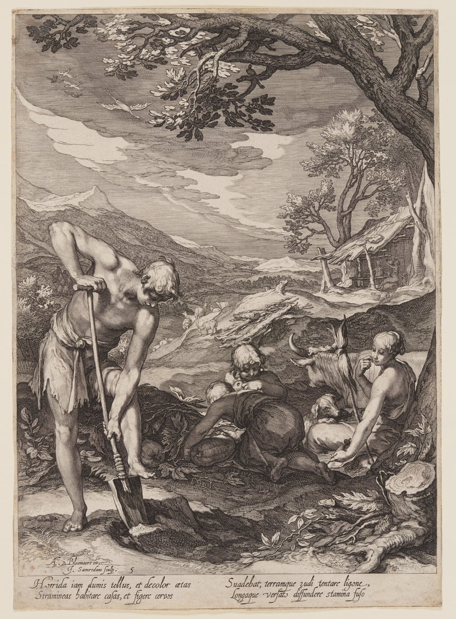 Adam and Eve Working, from History of the First Parents of Man by Jan Saenredam