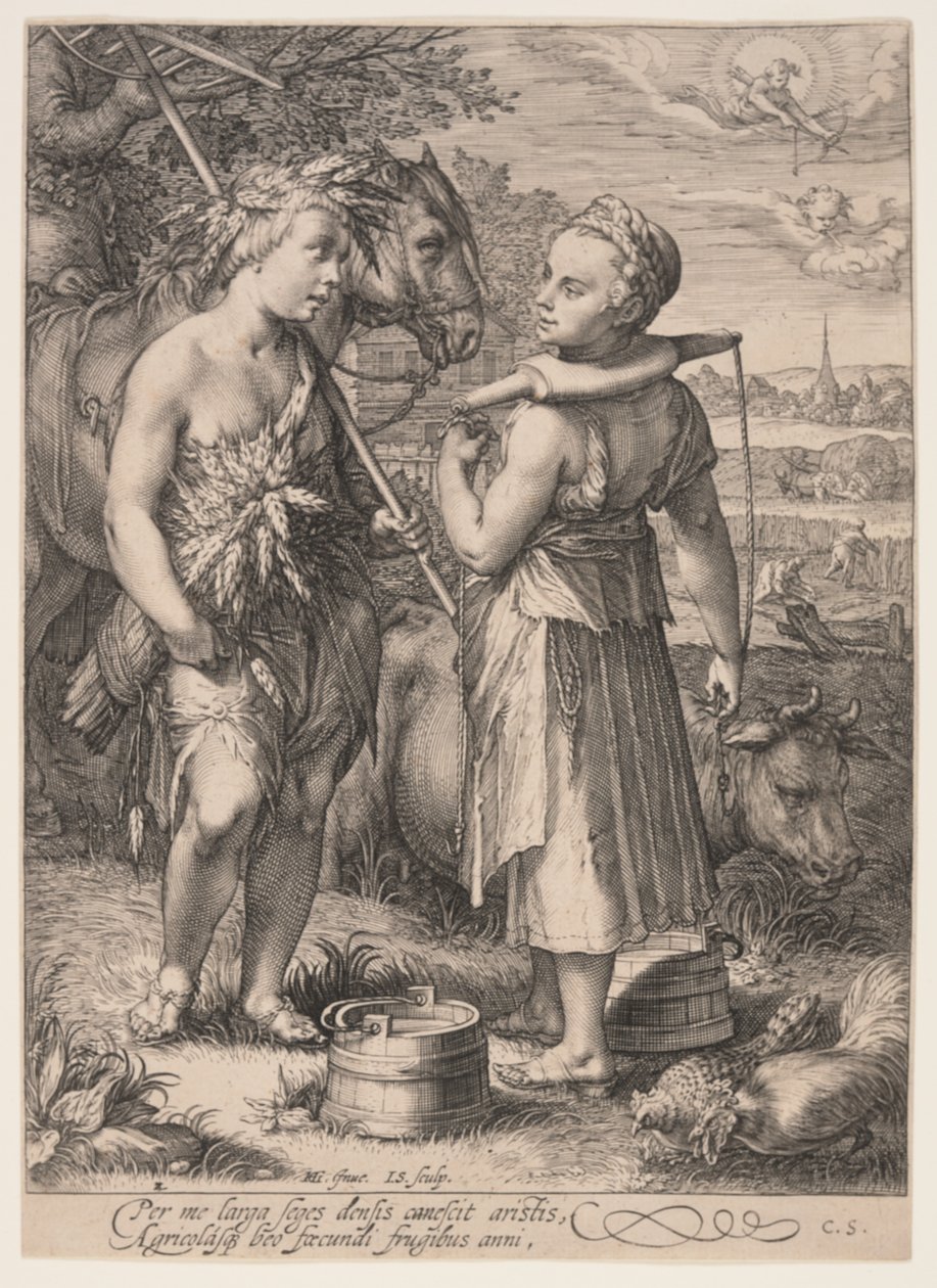 Summer (Boy with Sheaf of Wheat and Girl Wearing a Yoke), from The Four Seasons by Jan Saenredam