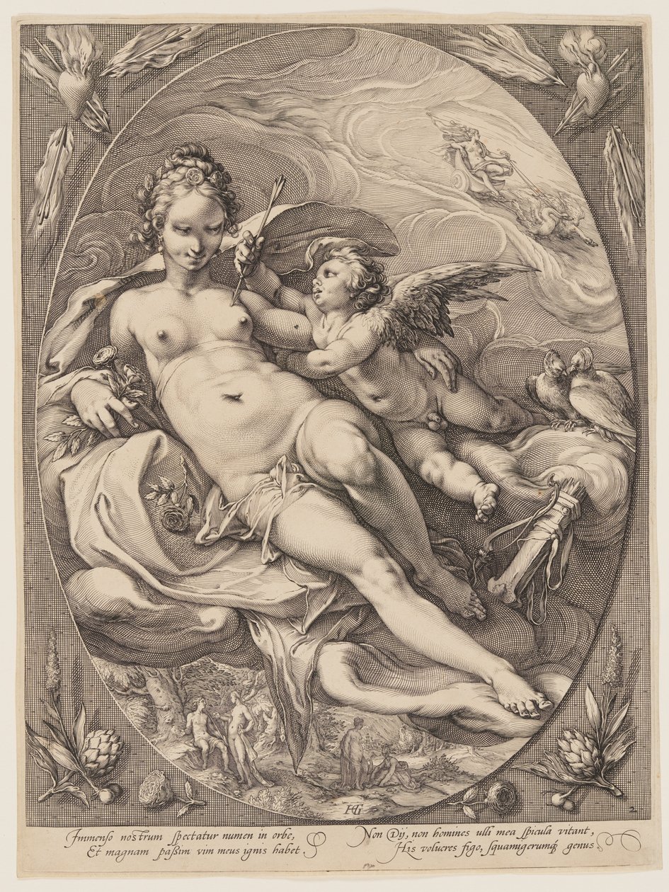Venus and Cupid, from Three Goddesses Seated in the Clouds by Jan Saenredam