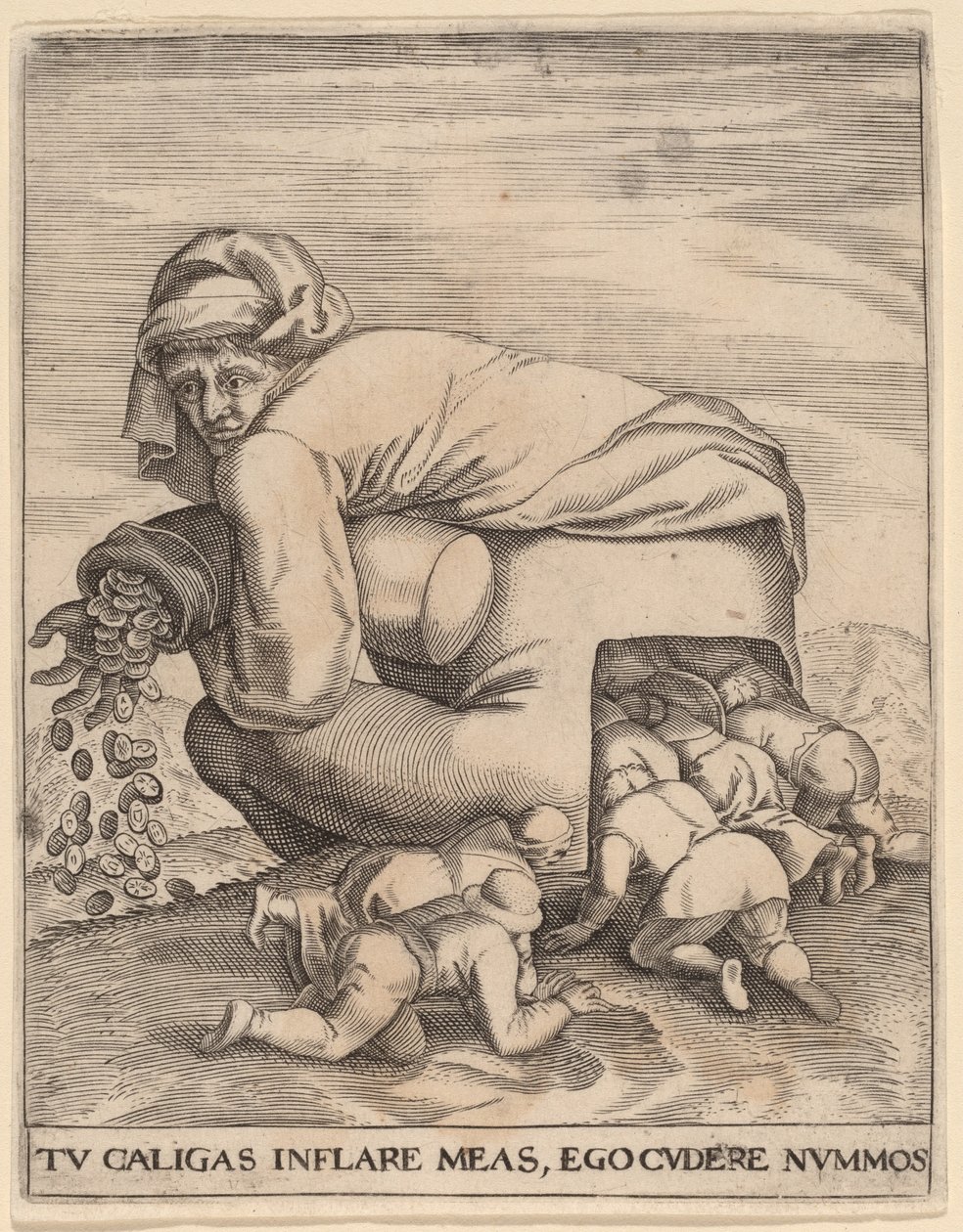 The Man with the Moneybag and His Flatterers by Jan Theodor de Bry after Pieter Bruegel the Elder