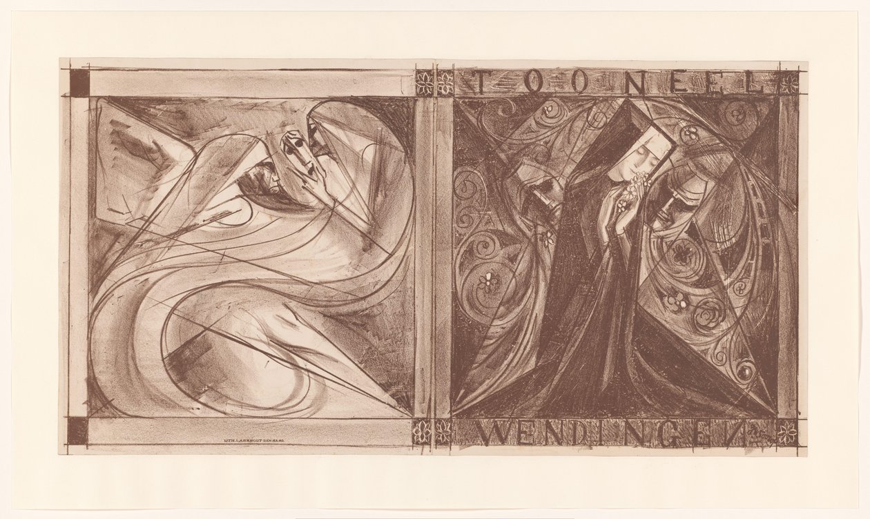 Cover for Wendingen with a Nun with Flowers and Two Spirits, One Holding a Mask by Jan Toorop