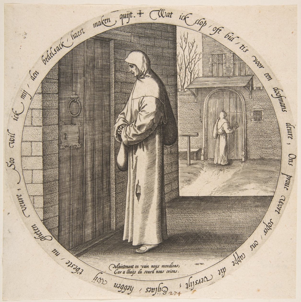 One Begs in Vain at the Door of the Deaf, from Twelve Flemish Proverbs, ca. 1568 by Jan Wierix