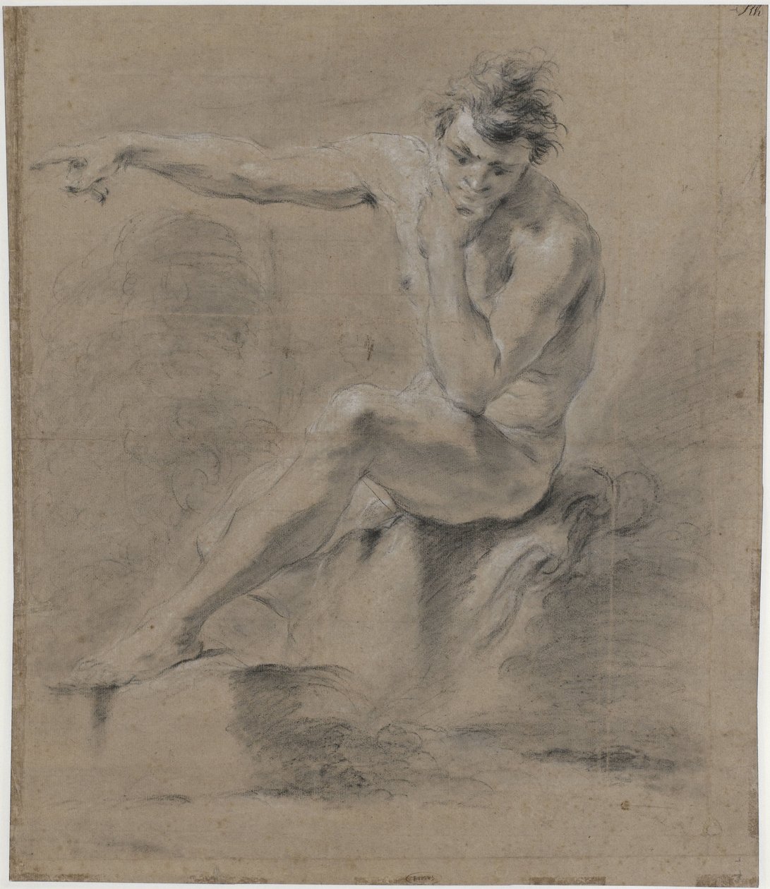 Seated Male Nude, Facing Left, Arms on Back by Jan Willem Pieneman