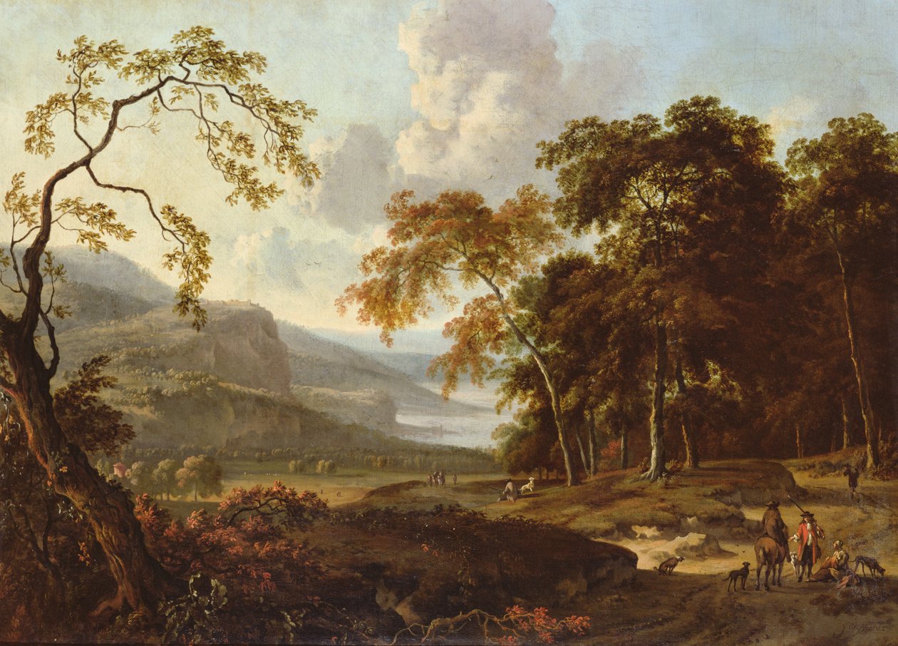 A Hunting Party in a Classical Landscape, c.1672-77 by Jan Wiynants