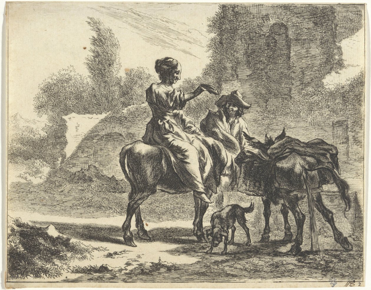 Shepherds and Donkeys by a Drinking Trough by Jan de Visscher