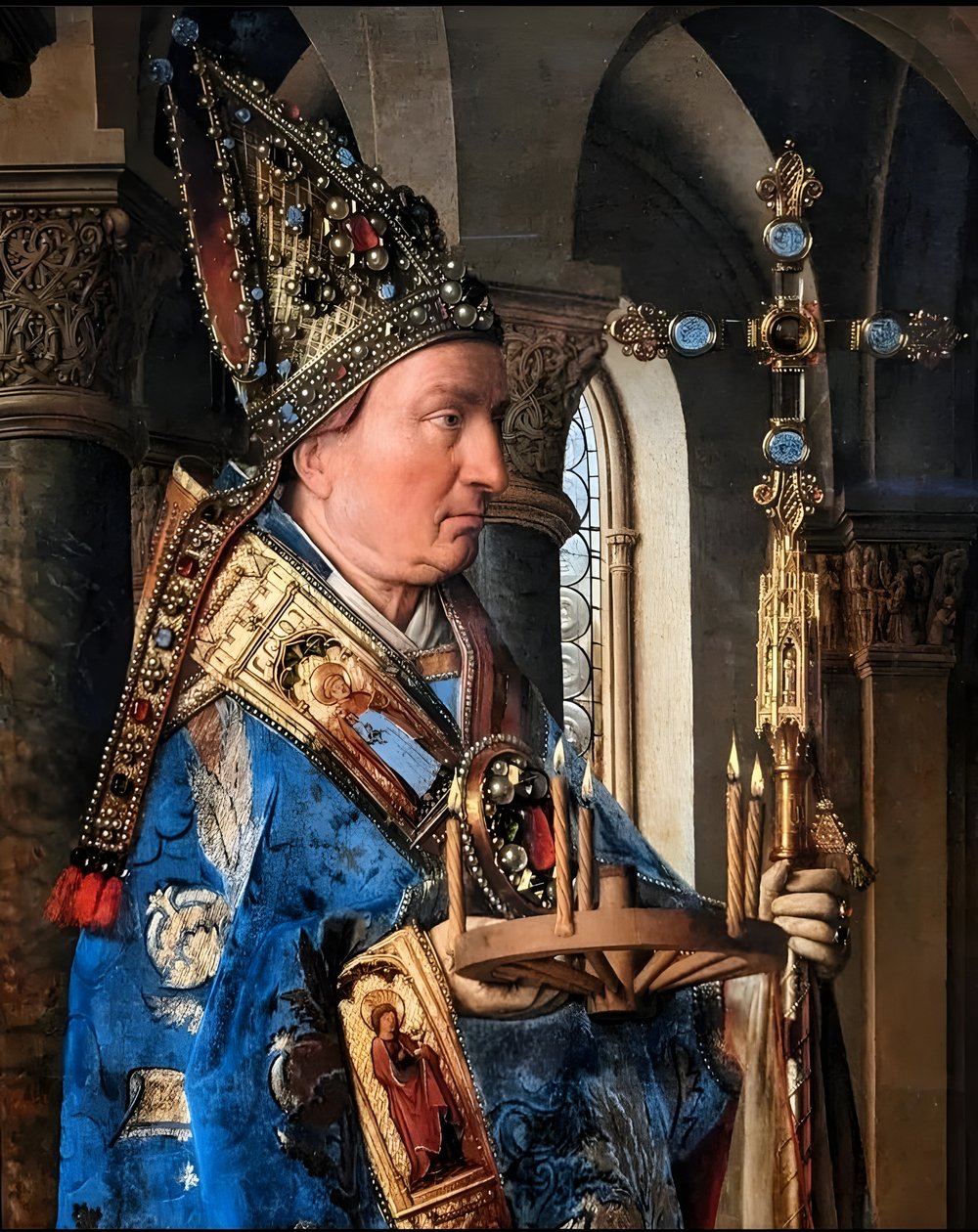 Virgin and Child with Canon van der Paele by Jan van Eyck