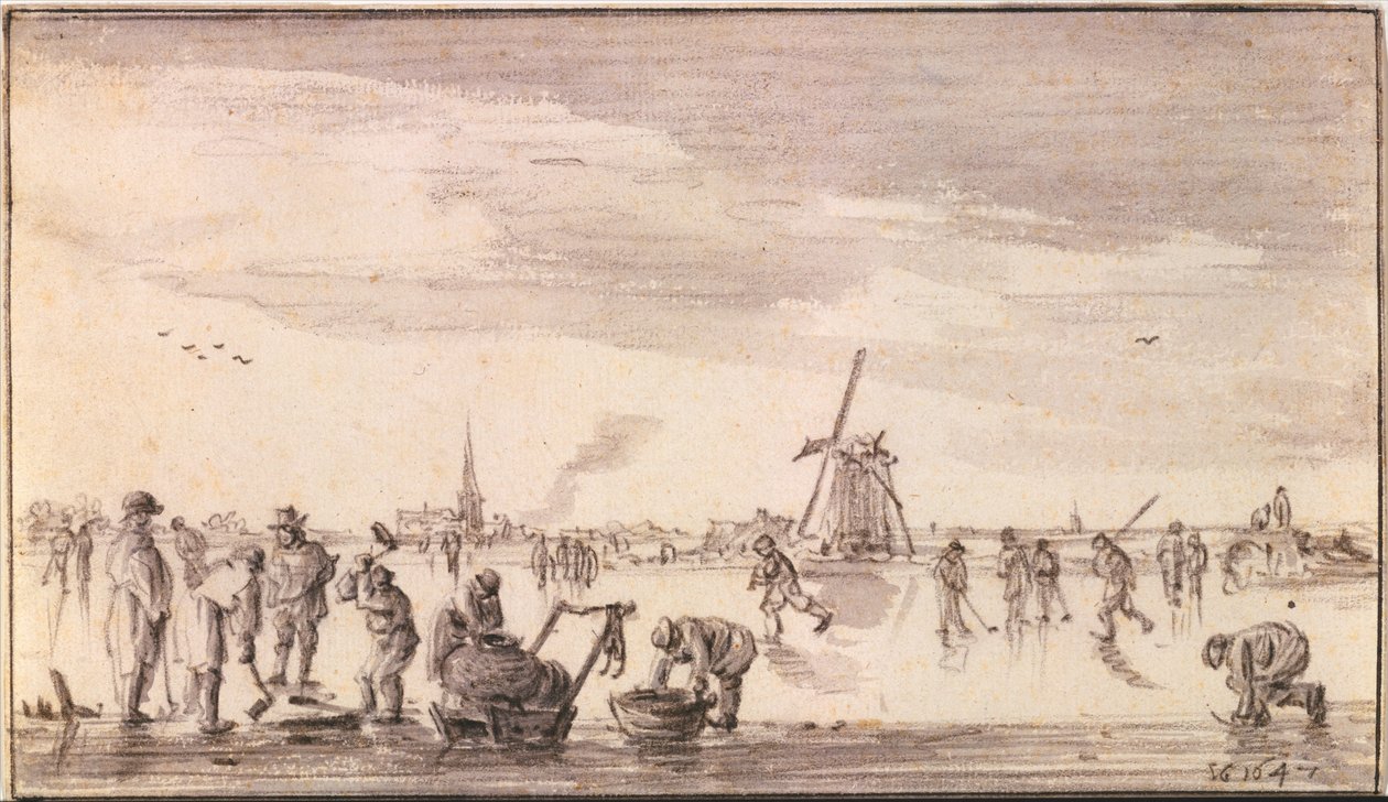 Winter Landscape with Skaters and Fishermen by Jan van Goyen