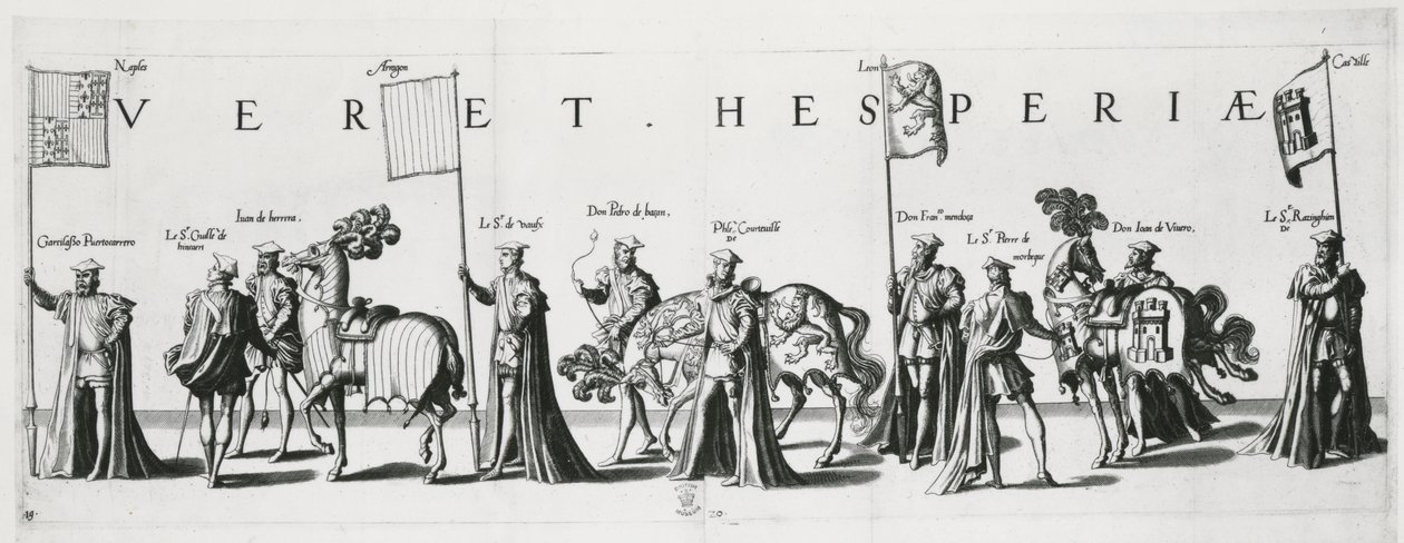 Arms of Castile and Leon at the Funeral Procession of Emperor Charles V, 1559 by Jan van and Doetechum Doetechum the elder