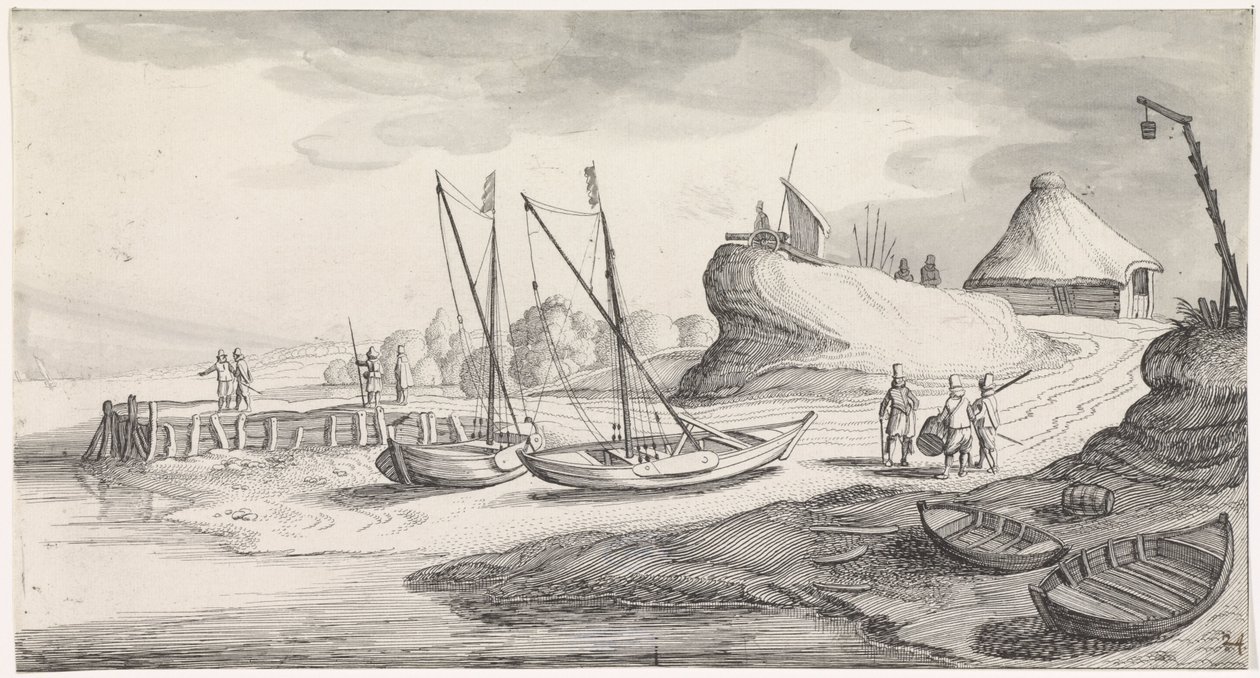 Boats on a Riverbank (Pleasant Landscapes and Delightful Views) by Jan van de Velde (II)