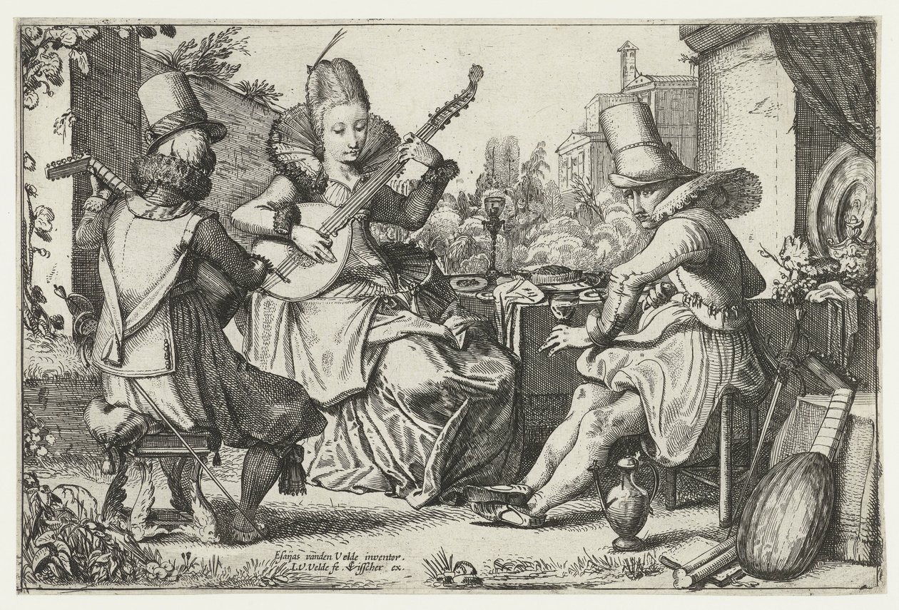 Elegant Company Making Music in a Garden by Jan van de Velde (II)
