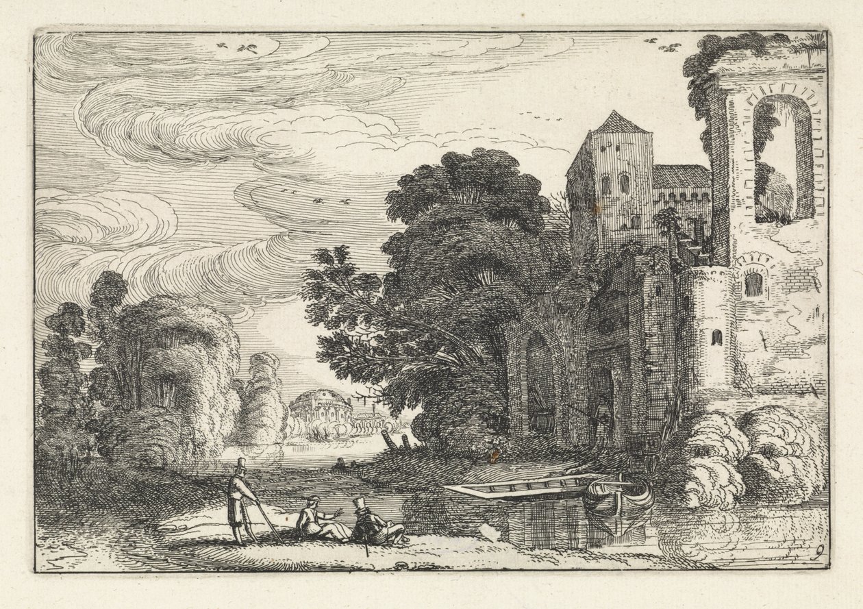 Figures by a Castle by a River by Jan van de Velde (II)