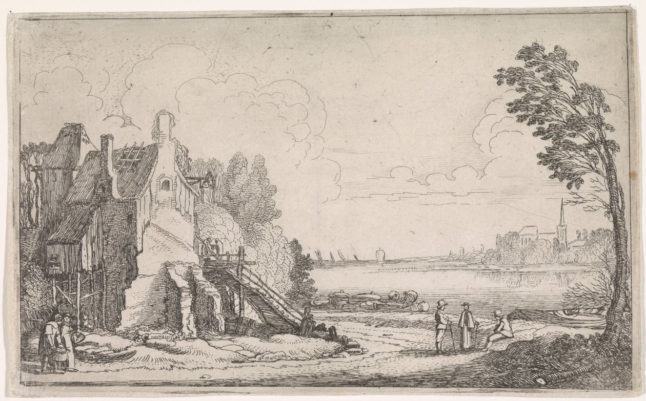 Figures by a Dilapidated House by a River by Jan van de Velde (II)