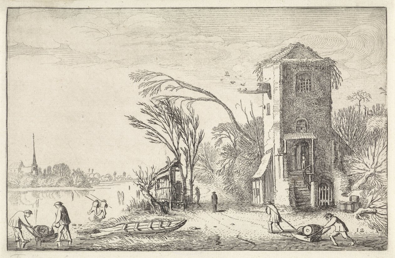 Figures in a Winter Landscape with a Tower (Landscapes) (Amenissimae aliquot requculae) by Jan van de Velde (II)