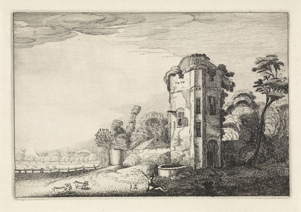 Shepherd by a Tower with a Well (Landscapes, Amenissimae Aliquot Requculae) by Jan van de Velde (II)