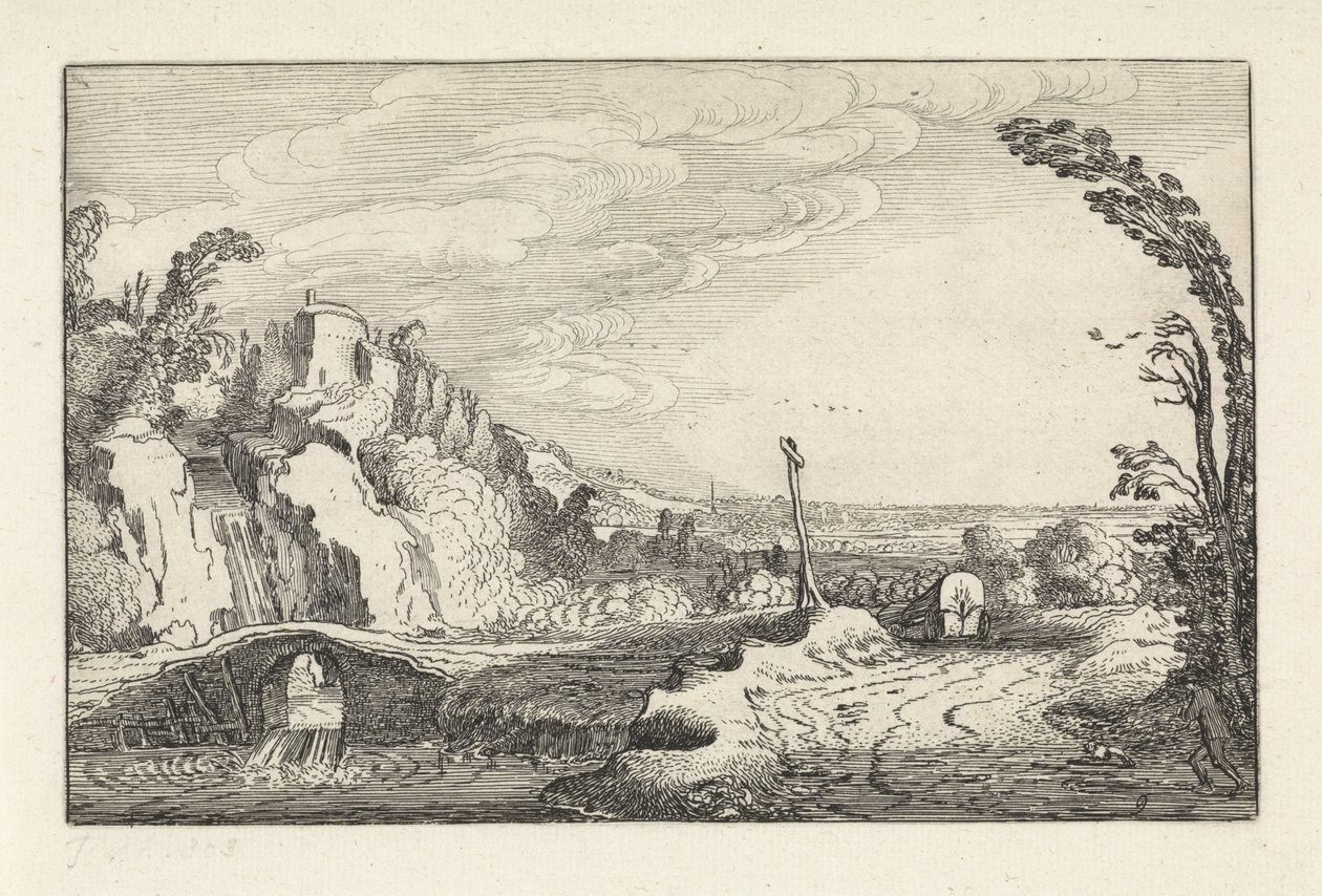 Covered Wagon on a Path in a Mountainous River Landscape by Jan van de Velde (II)