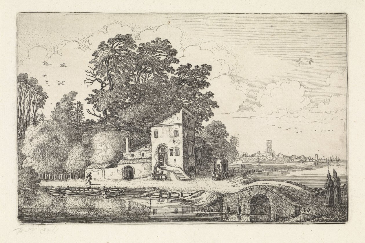 House by a Stone Bridge in a River Landscape by Jan van de Velde (II)