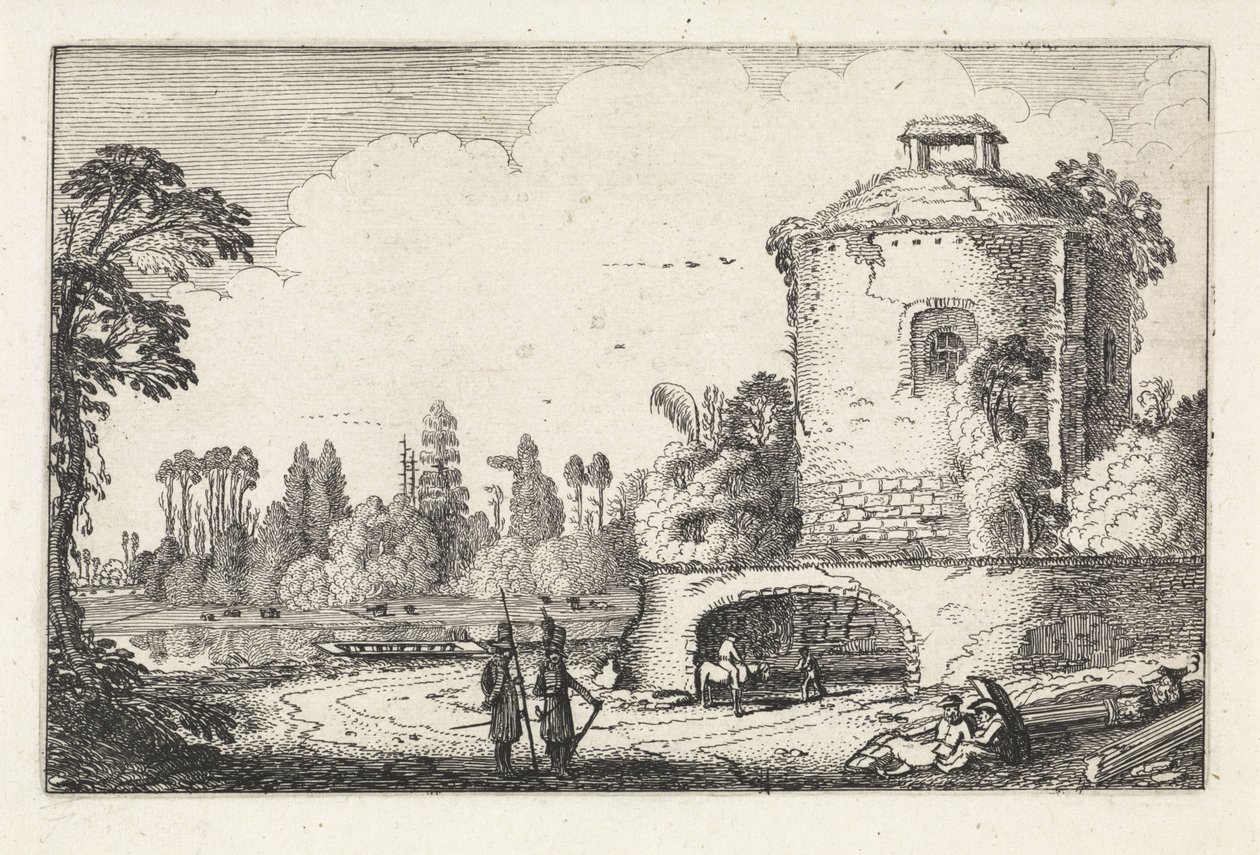 Landscape with a Round Tower (series title: Landscapes, Amenissimae aliquot requculae) by Jan van de Velde (II)