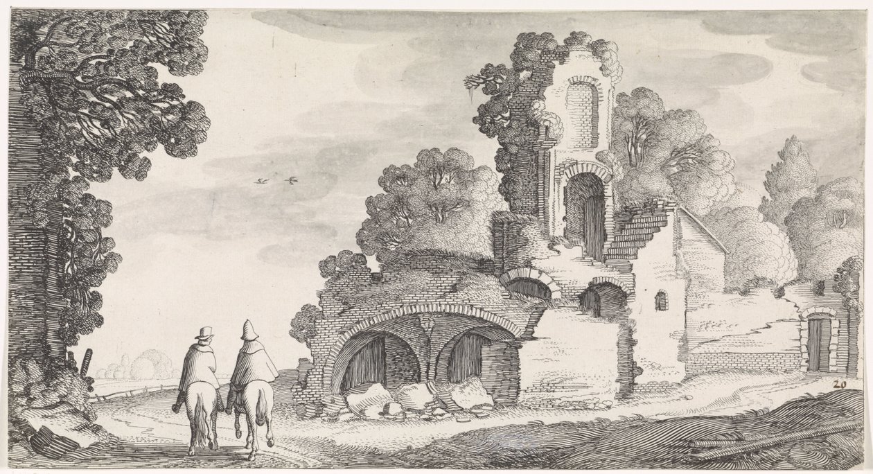 Landscape with Ruin and Two Riders by Jan van de Velde (II)
