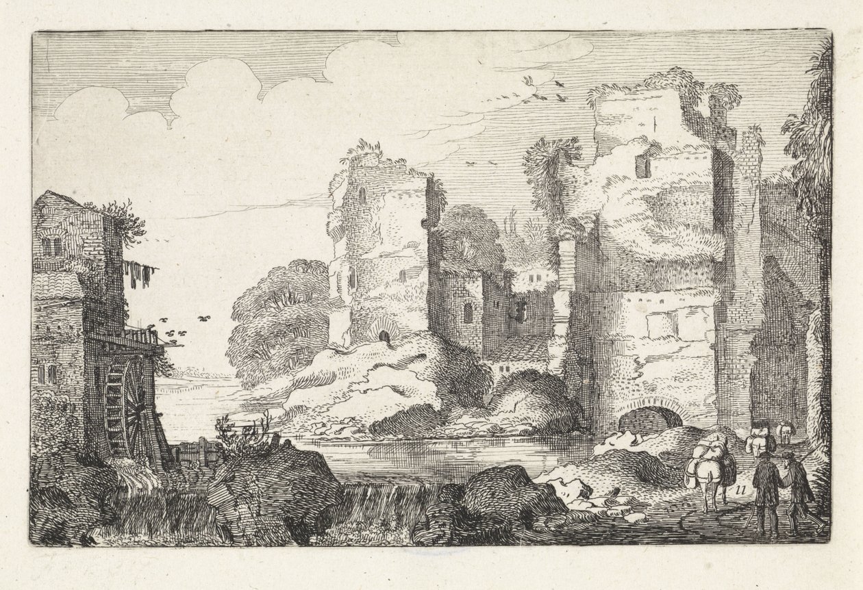 Landscape with Ruins and a Watermill (Landscapes) (Amenissimae Aliquot Requculae) by Jan van de Velde (II)