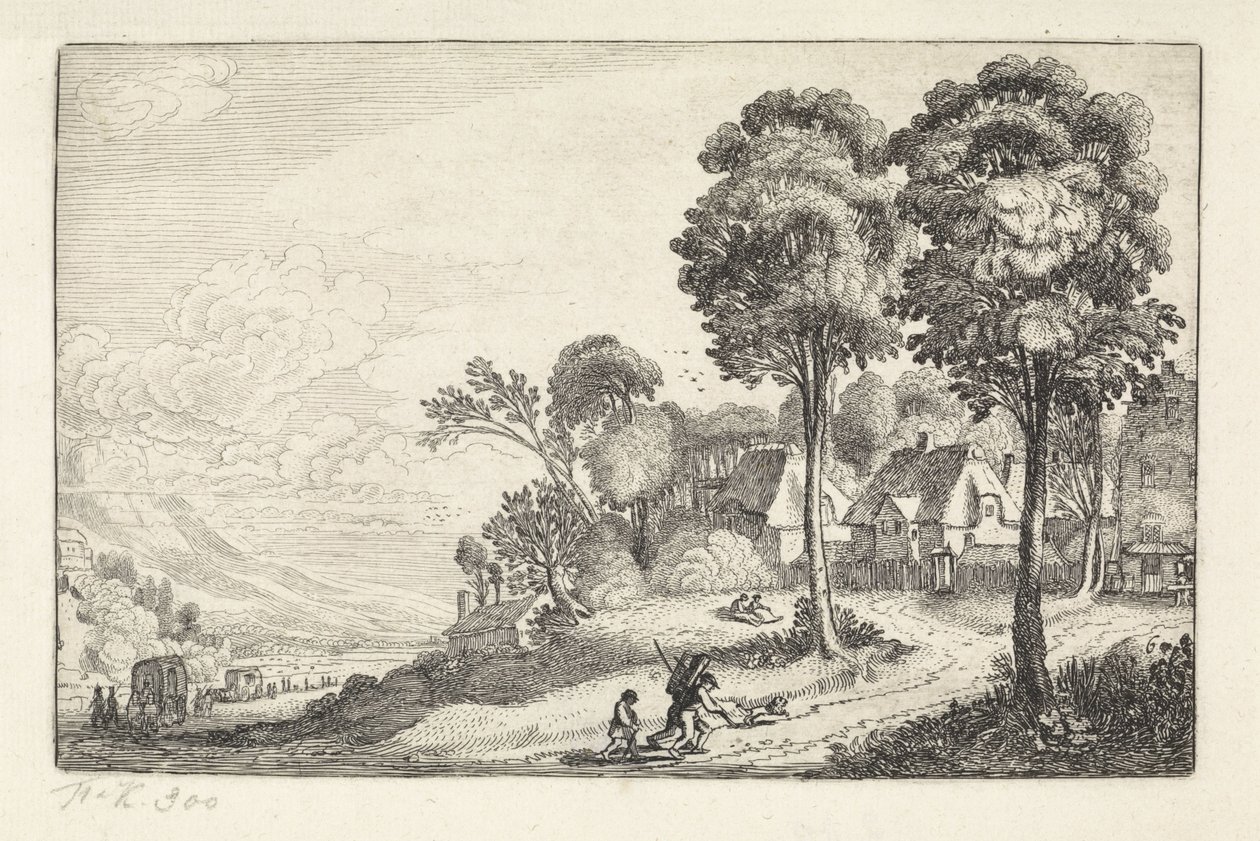 Travelers on a Path by a Village (Landscapes) (Amenissimae aliquot requculae) by Jan van de Velde (II)
