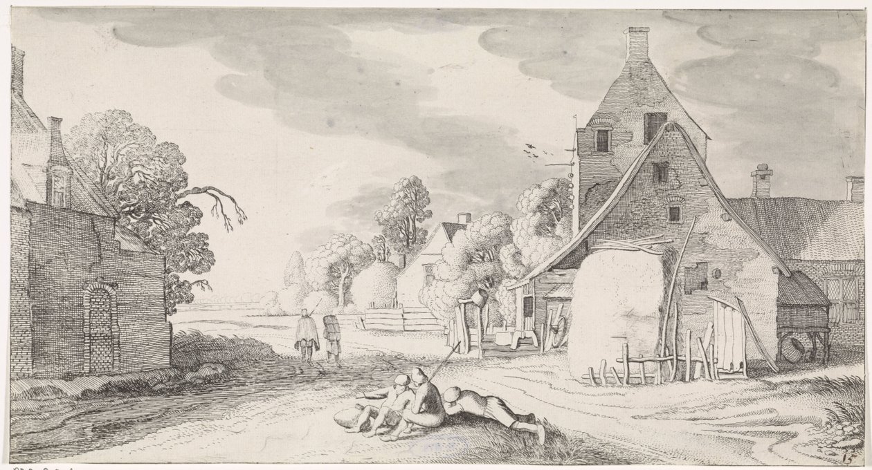 Resting Farmers Along a Road in a Village (Pleasant Landscapes and Delightful Views) by Jan van de Velde (II)