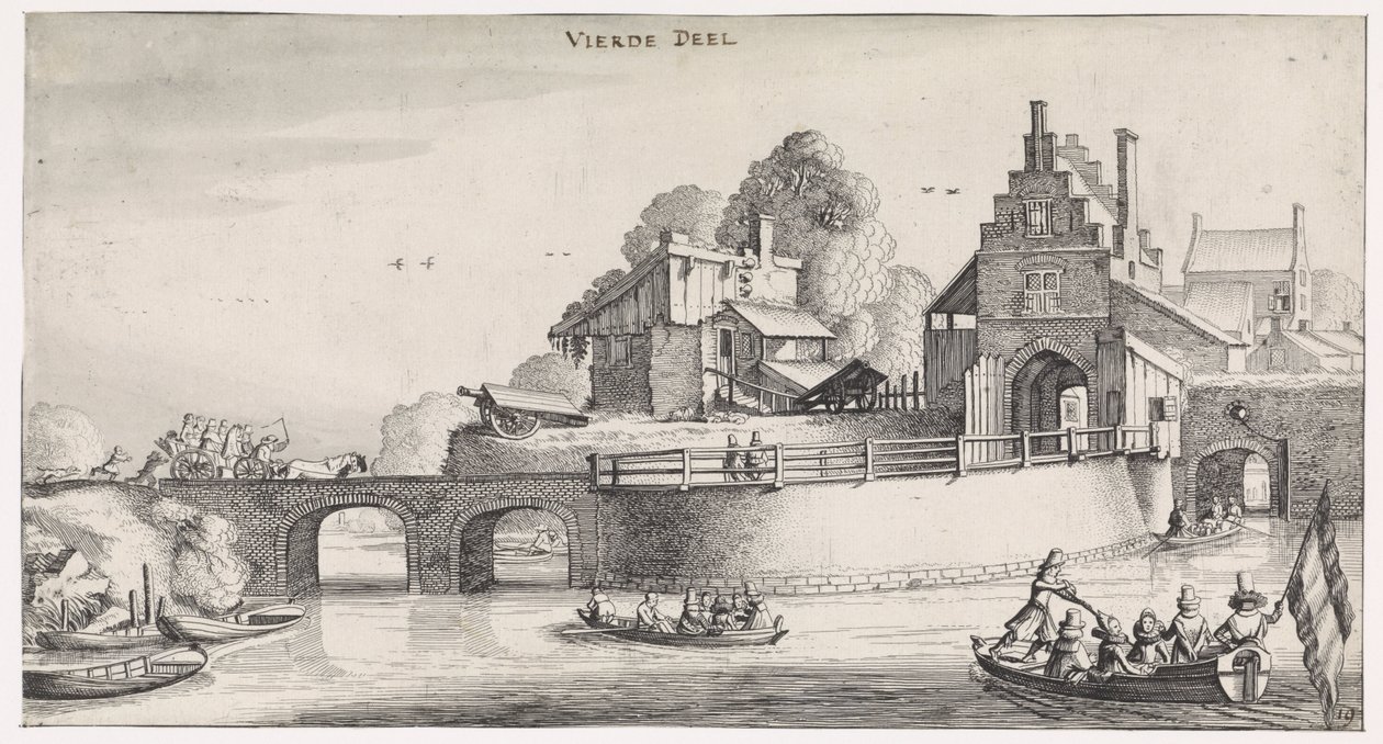 City Gate with Bridge over the Water (series title: Pleasant Landscapes and Delightful Sights) by Jan van de Velde (II)