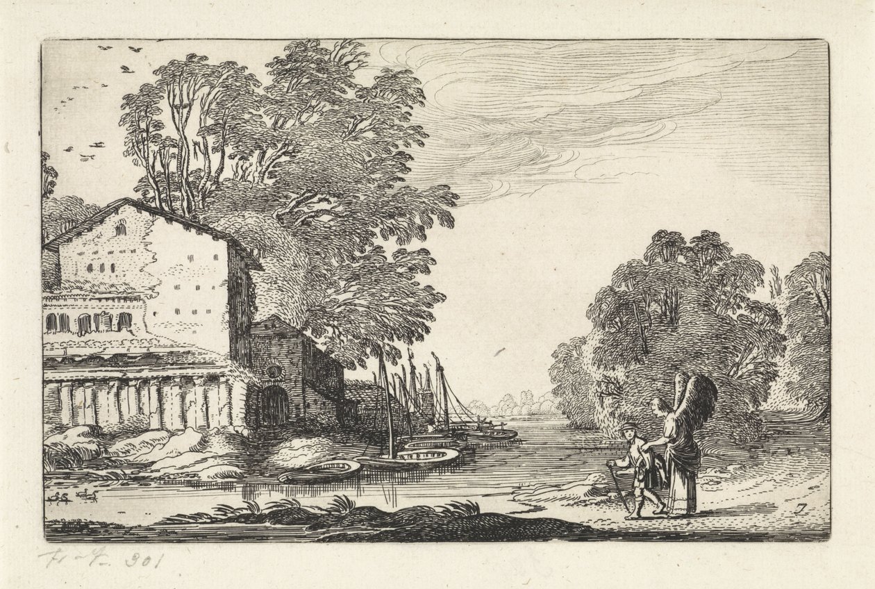 Tobias and the Angel in a Landscape with a Ruin by Jan van de Velde (II)