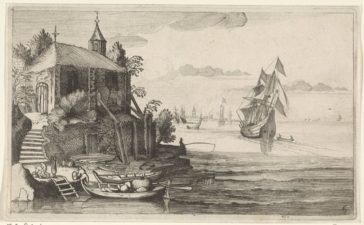 Two-Master Near a Coast with a Chapel by Jan van de Velde (II)